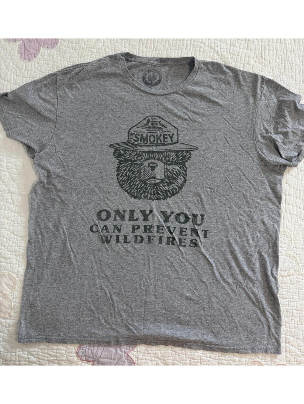 Smokey The Bear Mens T-Shirt XL Gray Logo Graphic Tee Crew Neck Short Sleeve